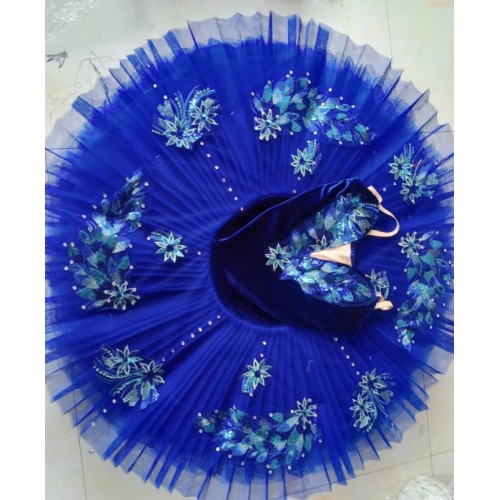 Women blue velvet tutu skirt professional ballet dance dress bluebird ballerina dancing costume Swan Lake Tutu sarong-puffy skirt stage performance wear for female